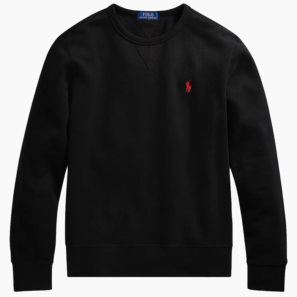Polo by Ralph Lauren Men's Black Crewneck Sweater with Red Logo